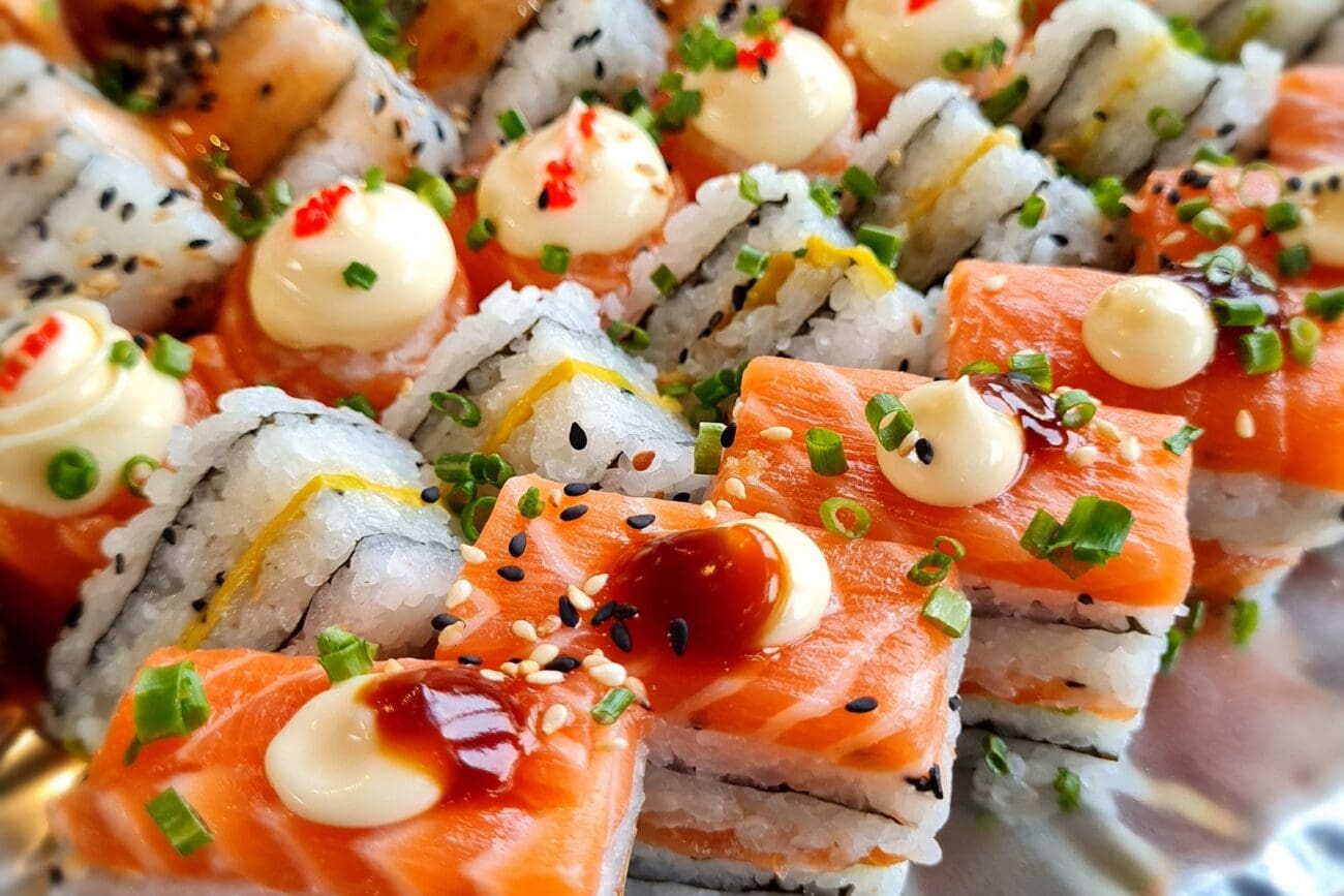 Salmon-topped nigiri and rolls