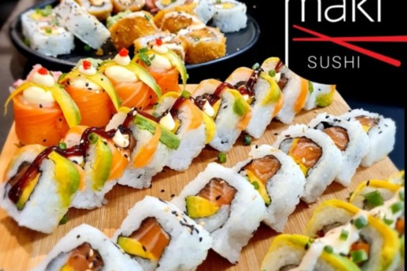 Rainbow rolls with avocado and salmon